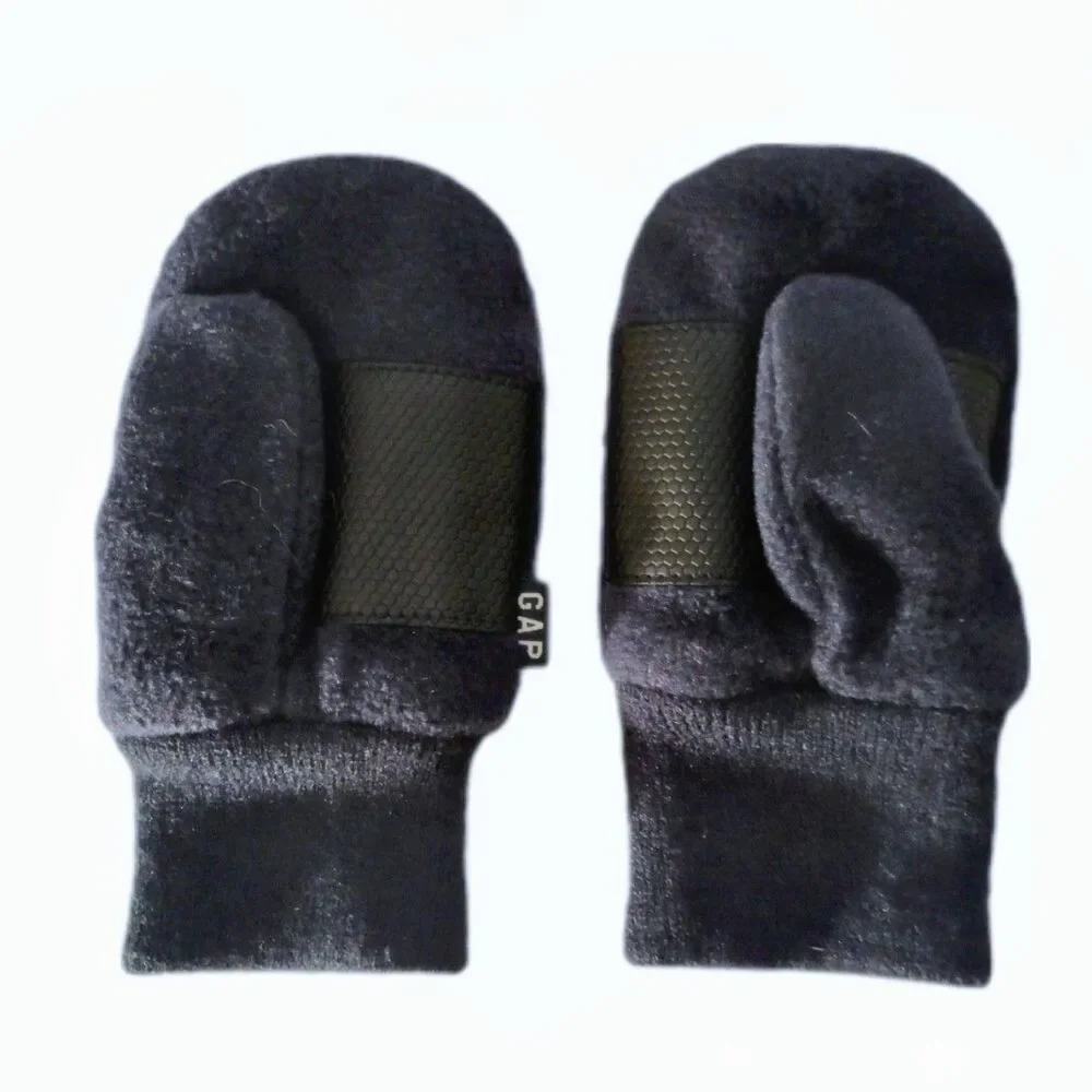 Baby GAP Navy Blue Fleece Snow Mittens w/Black Textured Palm sz S/M Toddler Kids